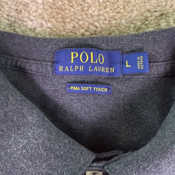 Polo Ralph Lauren Polo Shirt Mens Size Large Gray Pima Soft Touch Cotton F013 - Picture 4 of 10